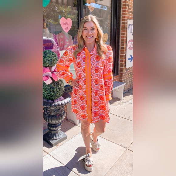 EMILY MCCARTHY DELANY DRESS FLORAL CROCHET CREAMSICLE ORNG SOLD OUT SIZE XL RARE - Picture 13 of 14